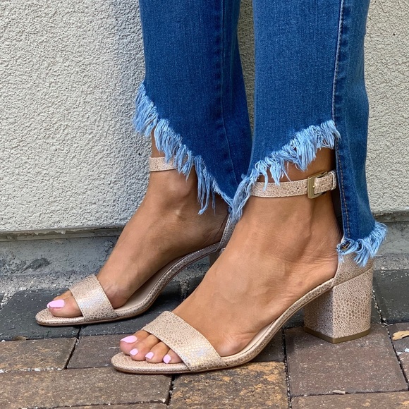 Macy's Shoes - NIB Gold Genuine Leather Kitten Block Heel Sandal